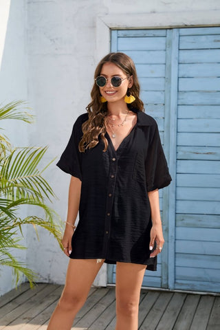 Button Down Swim Cover Up Shirts Tops - Bsubseach