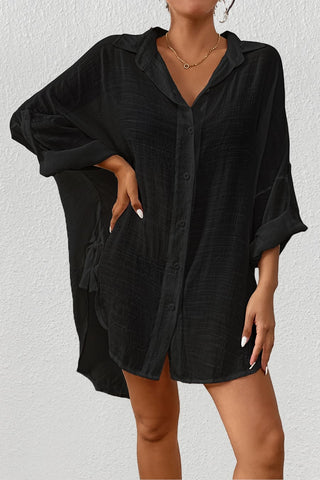 black dress vacation button up cover up shirt