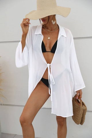 Chiffon Sheer Swimsuit Cover Up for Women Long Sleeve Beachwear - Bsubseach