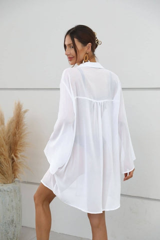 Chiffon Sheer Swimsuit Cover Up for Women Long Sleeve Beachwear - Bsubseach