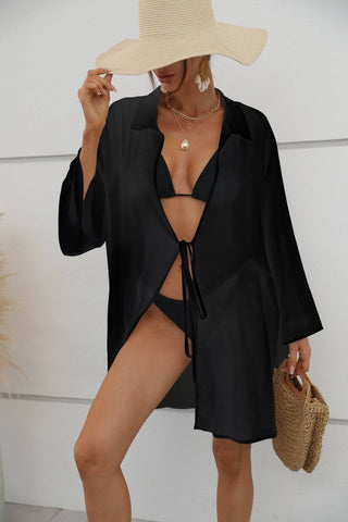 Chiffon Sheer Swimsuit Cover Up for Women Long Sleeve Beachwear - Bsubseach