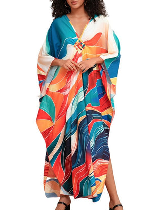 Cloud Print Plus Size Caftan: Beach Cover Up & Swimwear - Bsubseach