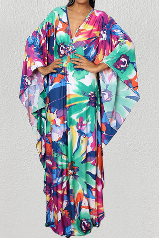 colorful cover up kaftan sleeve dress