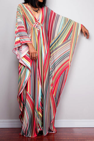 colorful kaftan dress rainbow stripe cover up