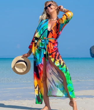 Colorful Kimono Cardigan Long Beach Swimsuit Cover Up - Bsubseach