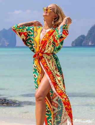 Colorful Kimono Cardigan Long Beach Swimsuit Cover Up - Bsubseach