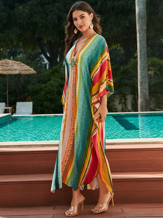 Colorful Striped Kaftan Dress Long Sleeve Cover - Up - Bsubseach