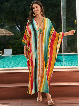 Colorful Striped Kaftan Dress Long Sleeve Cover - Up - Bsubseach