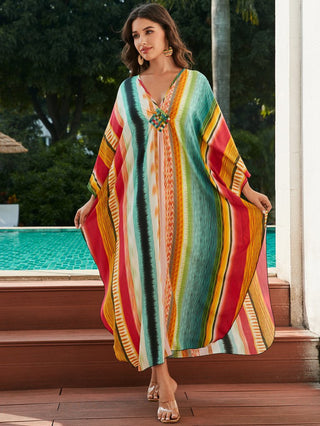 Colorful Striped Kaftan Dress Long Sleeve Cover - Up - Bsubseach