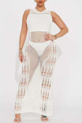 Crochet Hollow Out Beach Off The Shoulder Dress - Bsubseach