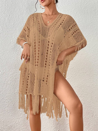 Crochet Knit Tassel Swimwear Bikini Top Cover Up - Bsubseach