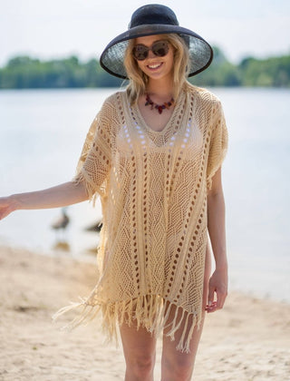 Crochet Knit Tassel Swimwear Bikini Top Cover Up - Bsubseach