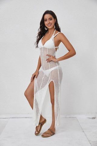 Crochet Side Split Swimsuit Coverup for Women, Summer Knit Vacation Outfit - Bsubseach