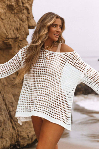 crochet tank top white woven cover up