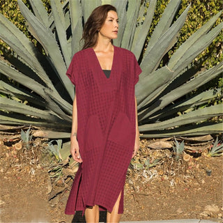 Deep V Neck Kaftan Cover Up Dress - Bsubseach