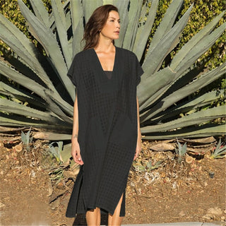 Deep V Neck Kaftan Cover Up Dress - Bsubseach