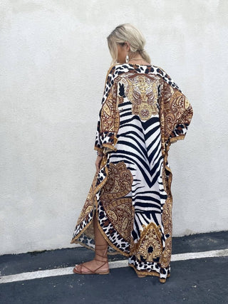 Ethnic Print Boho Caftan Dress for Women Swimwear Cover Ups - Bsubseach