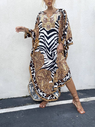 Ethnic Print Boho Caftan Dress for Women Swimwear Cover Ups - Bsubseach