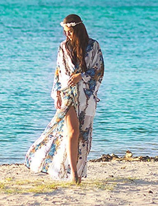 Floral Print Bikini Kimono Cardigan Beach Cover - Up - Bsubseach