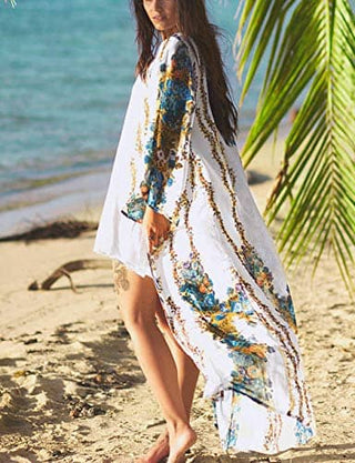 Floral Print Bikini Kimono Cardigan Beach Cover - Up - Bsubseach