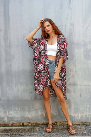 Floral Print Swimsuit Kimono Cover Up - Bsubseach