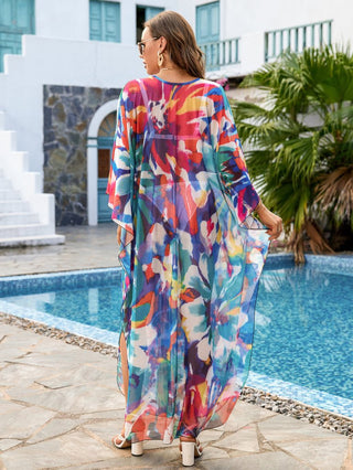 Flower Print Plus Size Kaftan Swimsuit Cover Up - Bsubseach