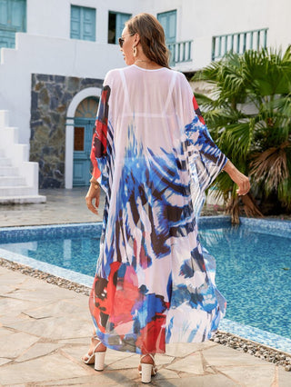 Flower Print Plus Size Kaftan Swimsuit Cover Up - Bsubseach