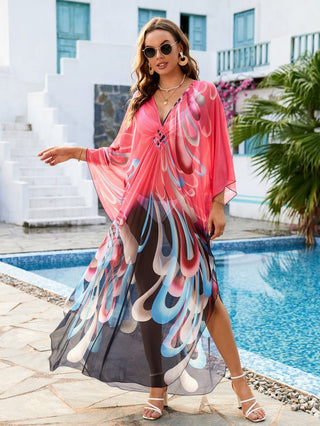 Flower Print Plus Size Kaftan Swimsuit Cover Up - Bsubseach