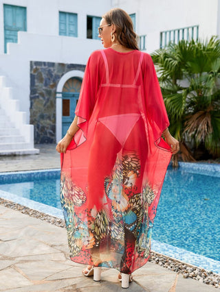 Flower Print Plus Size Kaftan Swimsuit Cover Up - Bsubseach