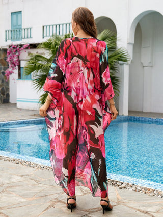 Flower Print Plus Size Kaftan Swimsuit Cover Up - Bsubseach