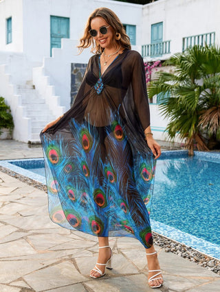 Flower Print Plus Size Kaftan Swimsuit Cover Up - Bsubseach