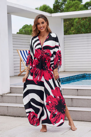 flower red kaftan dress long beach cover up dress