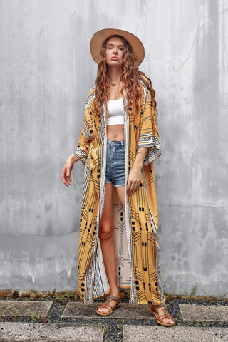 Geometric Print Swimwear Kimono Cardigan - Bsubseach