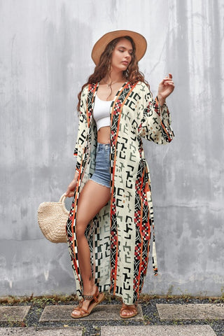 Geometric Print Swimwear Kimono Cardigan - Bsubseach