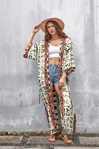 Geometric Print Swimwear Kimono Cardigan - Bsubseach