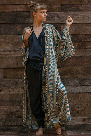 Geometric Print Swimwear Kimono Cardigan - Bsubseach