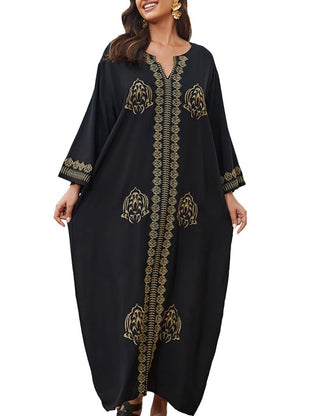 Gold Embroidered Caftan: Women's Bathing Suit Cover - Up for Casual Vacation - Bsubseach