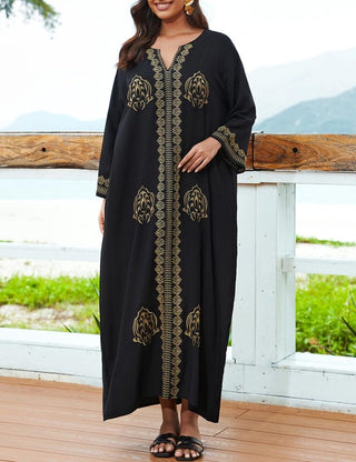 Gold Embroidered Caftan: Women's Bathing Suit Cover - Up for Casual Vacation - Bsubseach