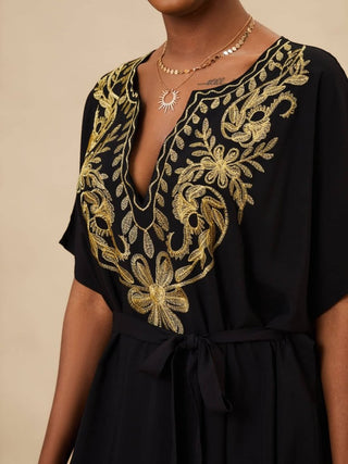 Gold Embroidered Long Beach Kaftan - Bsubseach