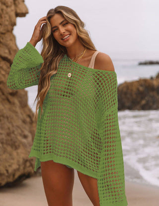 green crochet top sheer coverup