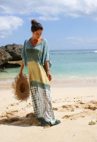 vacation maxi dress green kaftan beach cover up