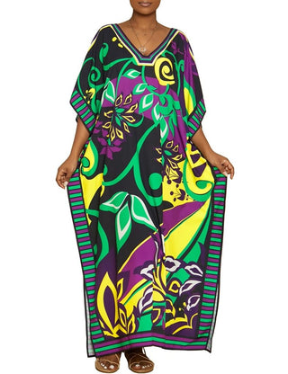 Green Print V - Neck Kaftan: Women's Swim Cover - Up & Loungewear - Bsubseach