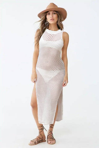 Hollow Out Crochet Swimsuit Cover Up Dress for Women - Bsubseach