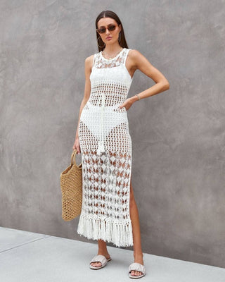 Hollow Out Mesh Crochet Long Sleeve Dress - Bsubseach