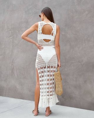 Hollow Out Mesh Crochet Long Sleeve Dress - Bsubseach