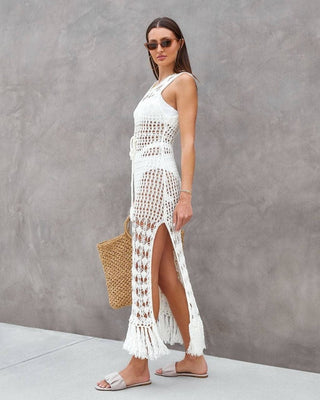 Hollow Out Mesh Crochet Long Sleeve Dress - Bsubseach