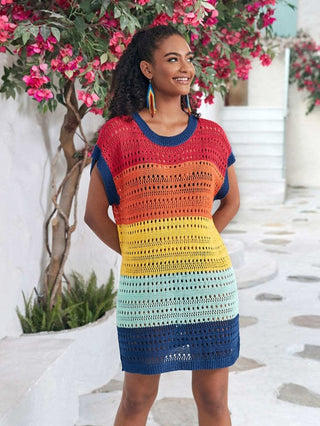 Hollow Out Swimsuit Rainbow Crochet Cover Up - Bsubseach