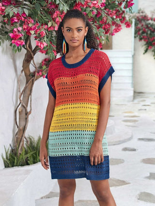 Hollow Out Swimsuit Rainbow Crochet Cover Up - Bsubseach