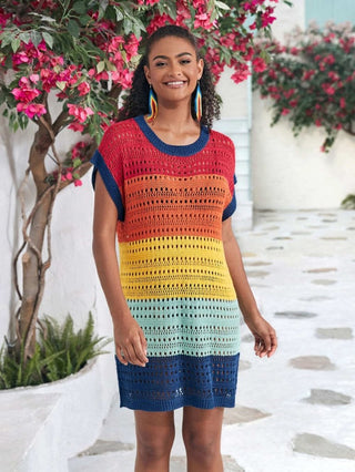 Hollow Out Swimsuit Rainbow Crochet Cover Up - Bsubseach