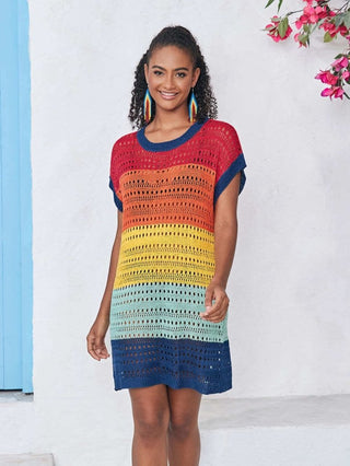 Hollow Out Swimsuit Rainbow Crochet Cover Up - Bsubseach